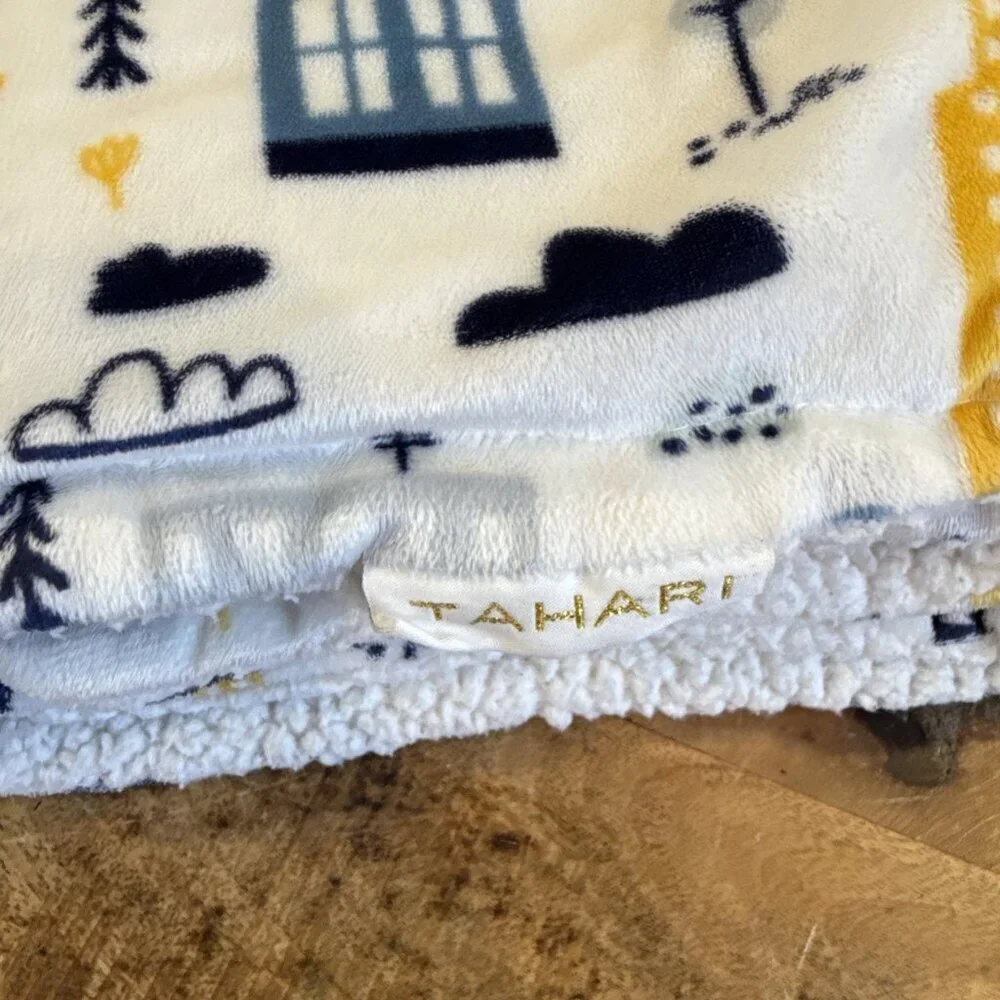 Tahari Baby Car Theme Blanket Security Lovey Plush White Blue Construction City